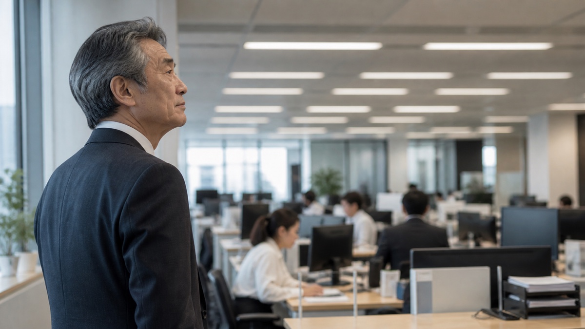 定年間際の社員が社内を眺める様子