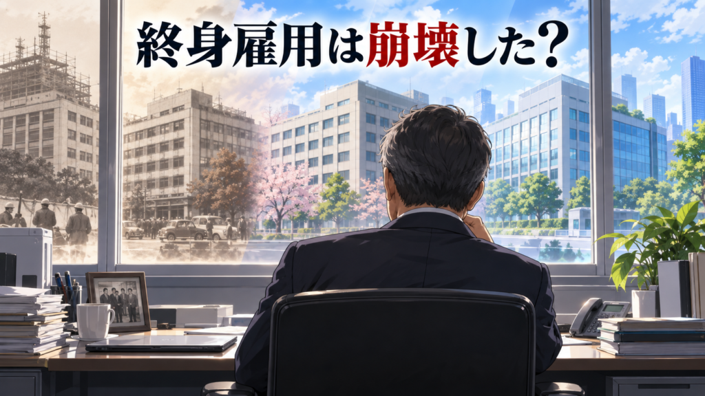 終身雇用は崩壊したのかを数字で検証する記事のアイキャッチ