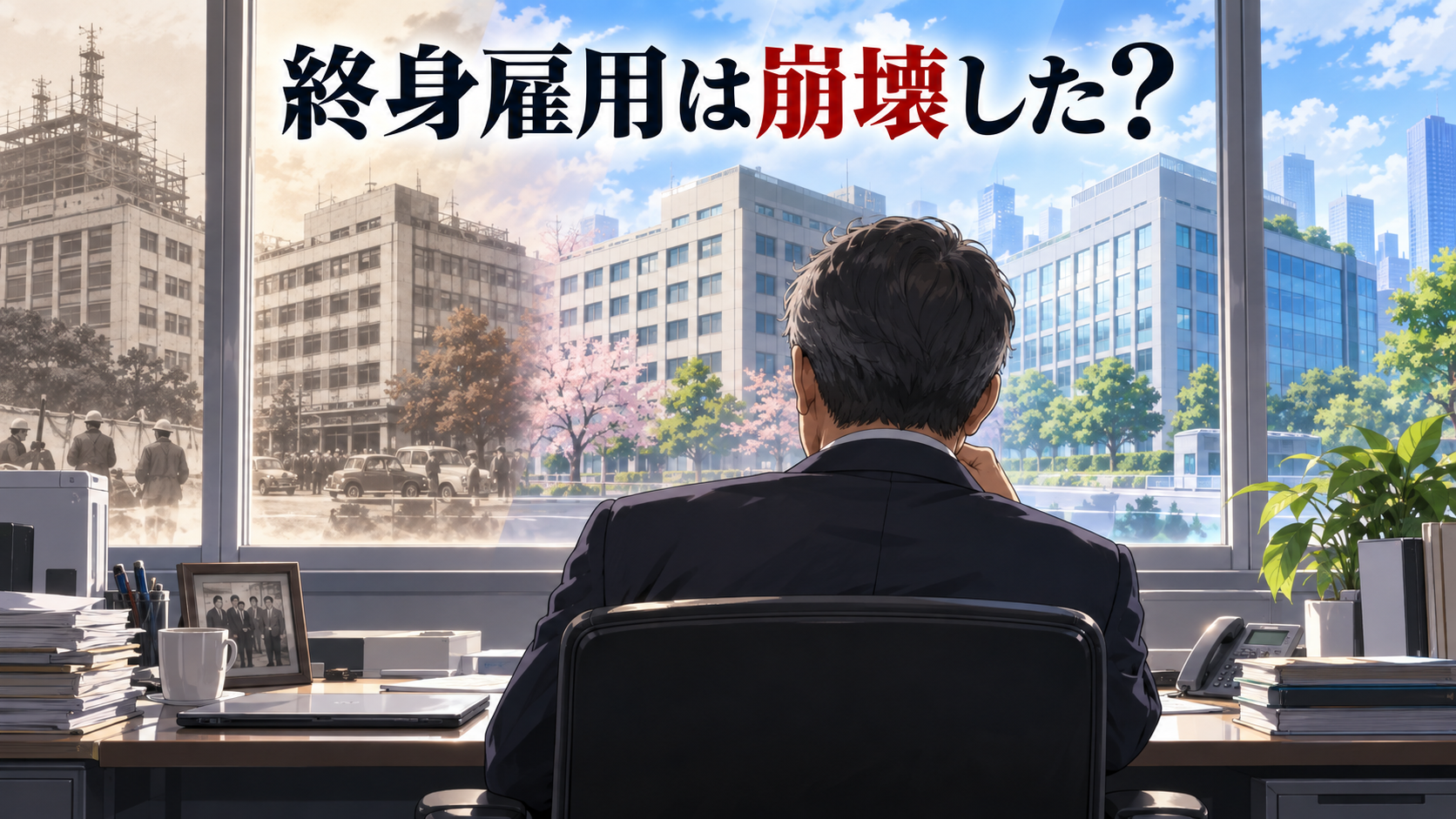 終身雇用は崩壊したのかを数字で検証する記事のアイキャッチ