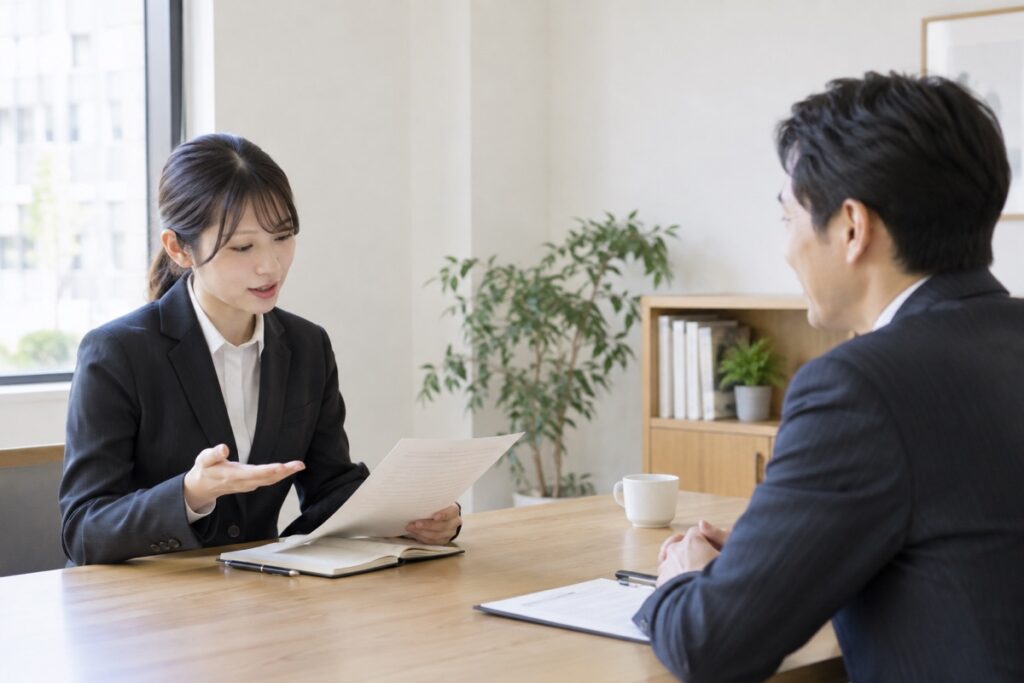面接で質問する応募者と面接官