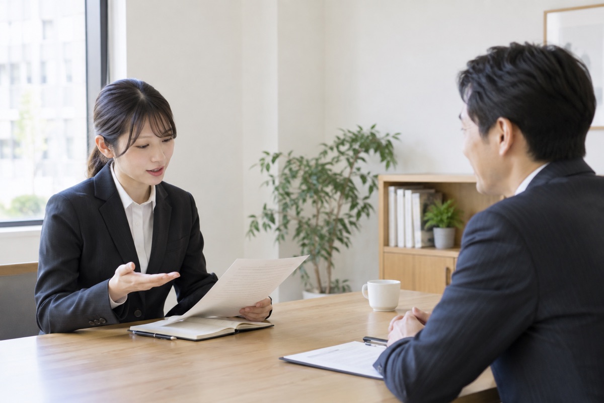 面接で質問する応募者と面接官