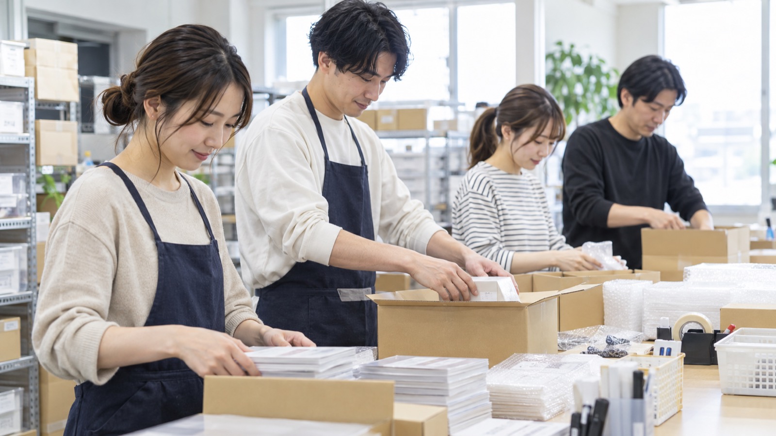 職場で並んで働く同僚たち