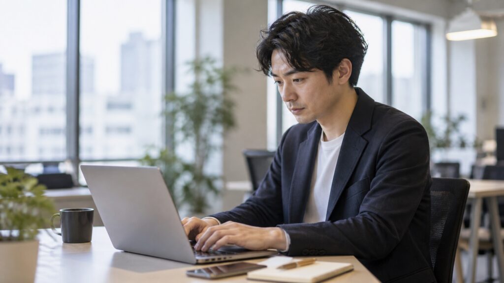 一人で作業する中途入社の社員