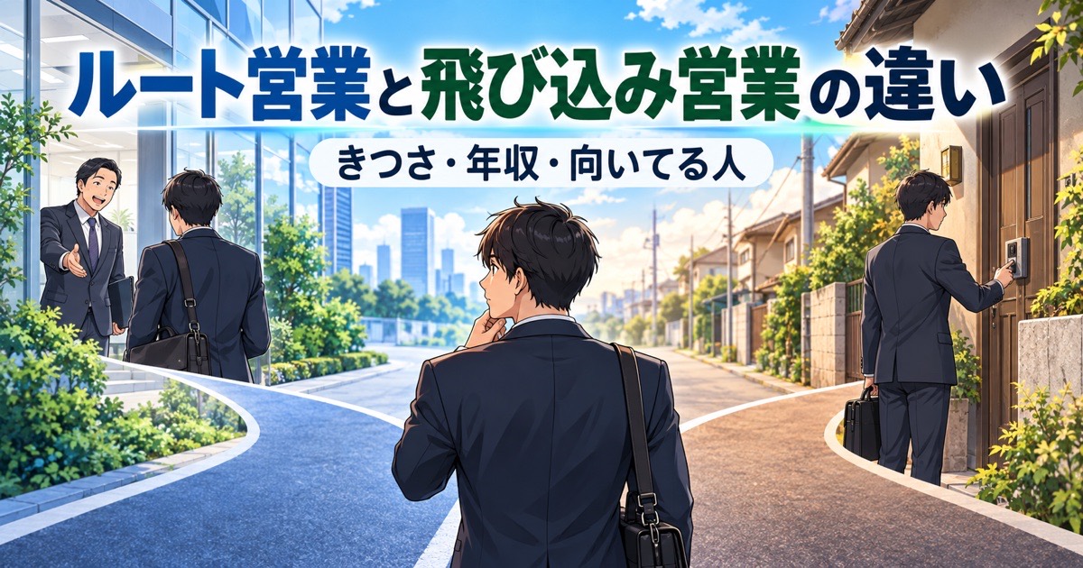 取引先のオフィスと住宅街の分かれ道に立つ営業担当者
