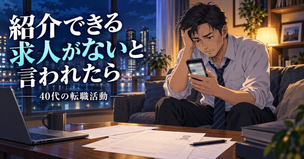 紹介できる求人がないという連絡をスマホで見て戸惑う40代男性