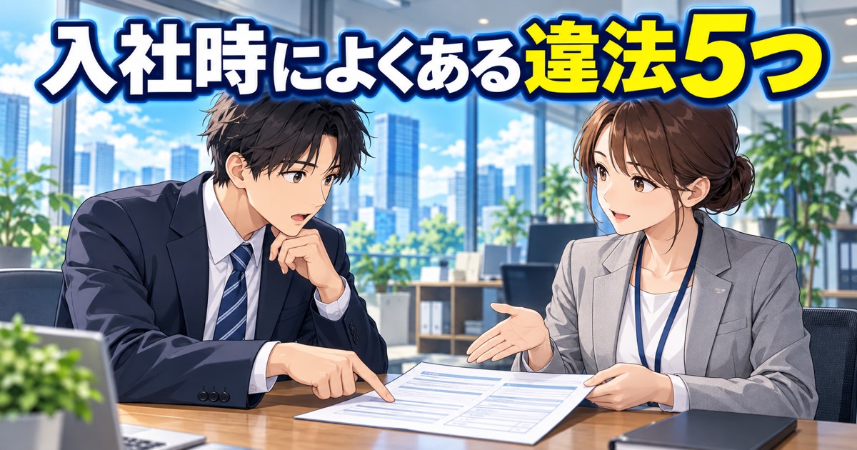 入社書類を前に契約内容を確認する若手社員と人事担当者