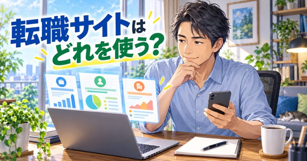 複数の転職サービスを見比べて検討する40代の会社員