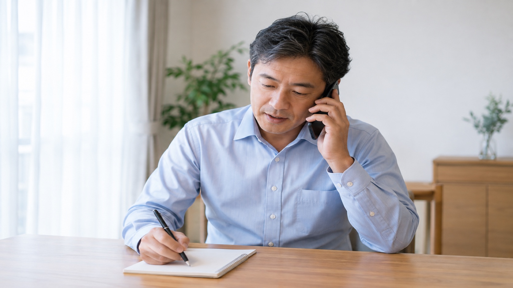電話で丁寧に話す男性