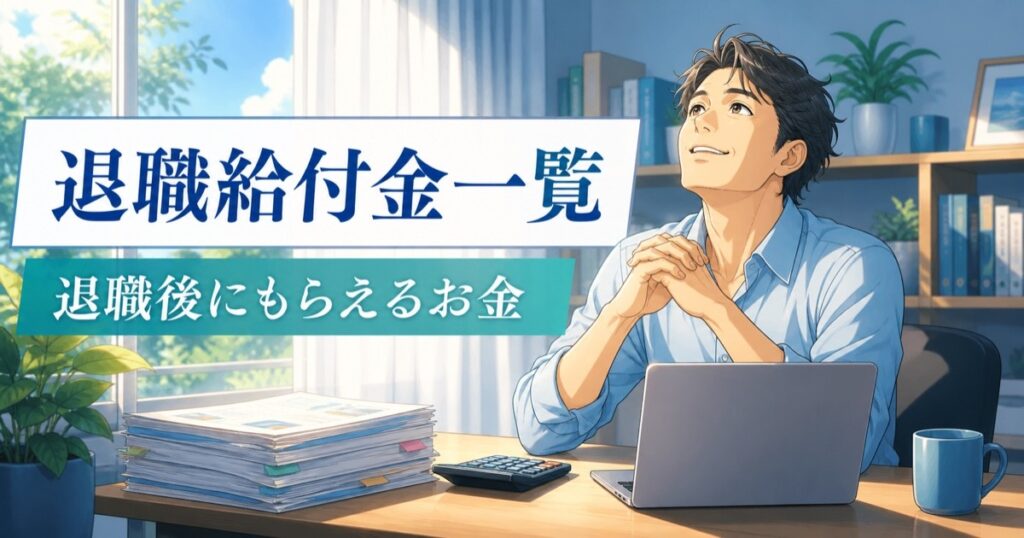退職後にもらえる給付金の一覧をまとめたイメージ