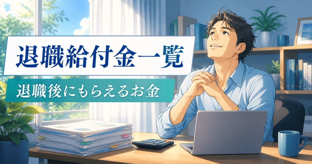 退職後にもらえる給付金の一覧をまとめたイメージ