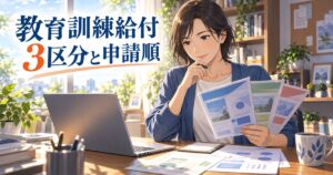 教育訓練給付の3区分と申請の順番を解説するイメージ