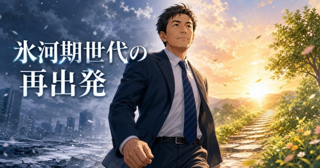氷河期世代が支援策を使って再出発するイメージのアイキャッチ