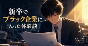 新卒でブラック企業に入ってしまった氷河期世代の体験談を表すアイキャッチ