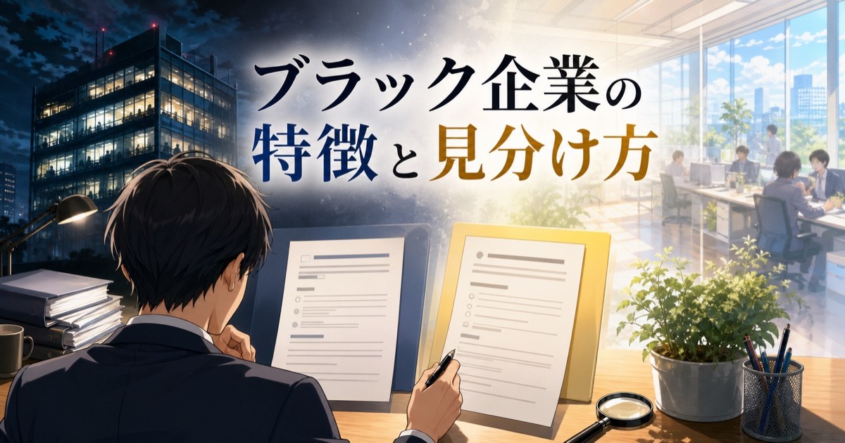 ブラック企業の特徴と見分け方を解説する記事のアイキャッチ
