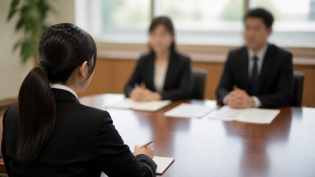 面接で質問をしている応募者と面接官のイメージ