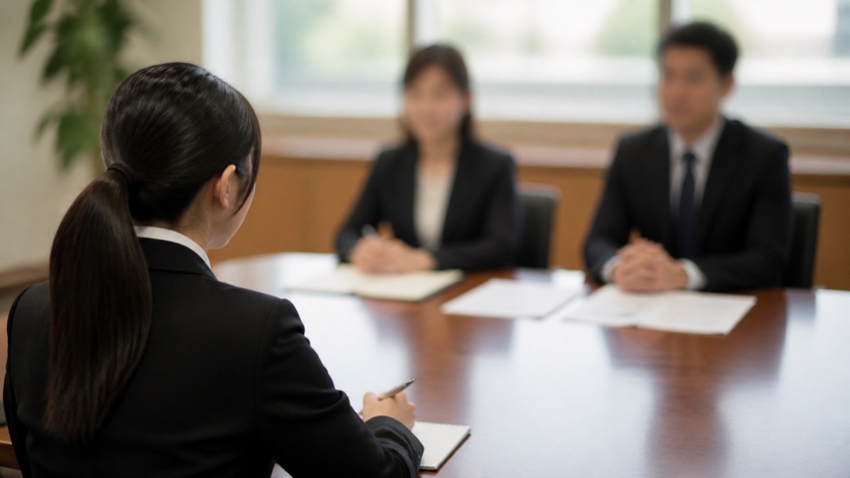 面接で質問をしている応募者と面接官のイメージ