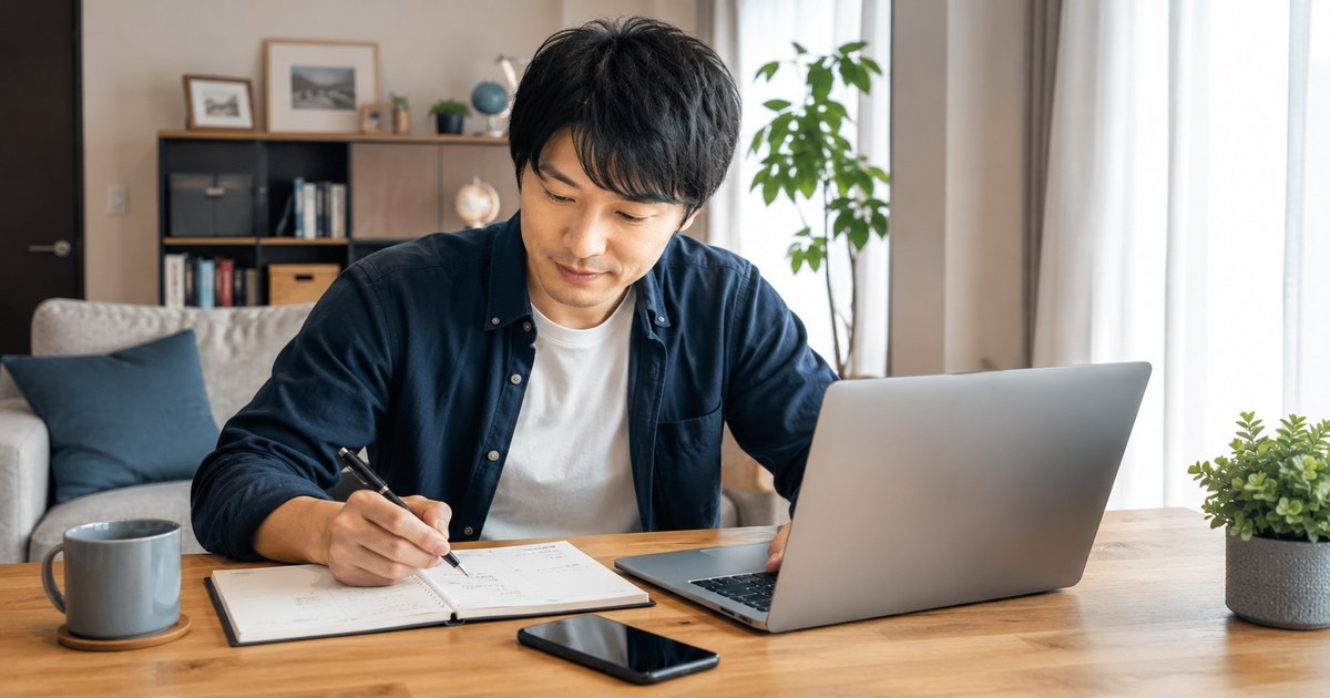 在宅で副業作業をする男性