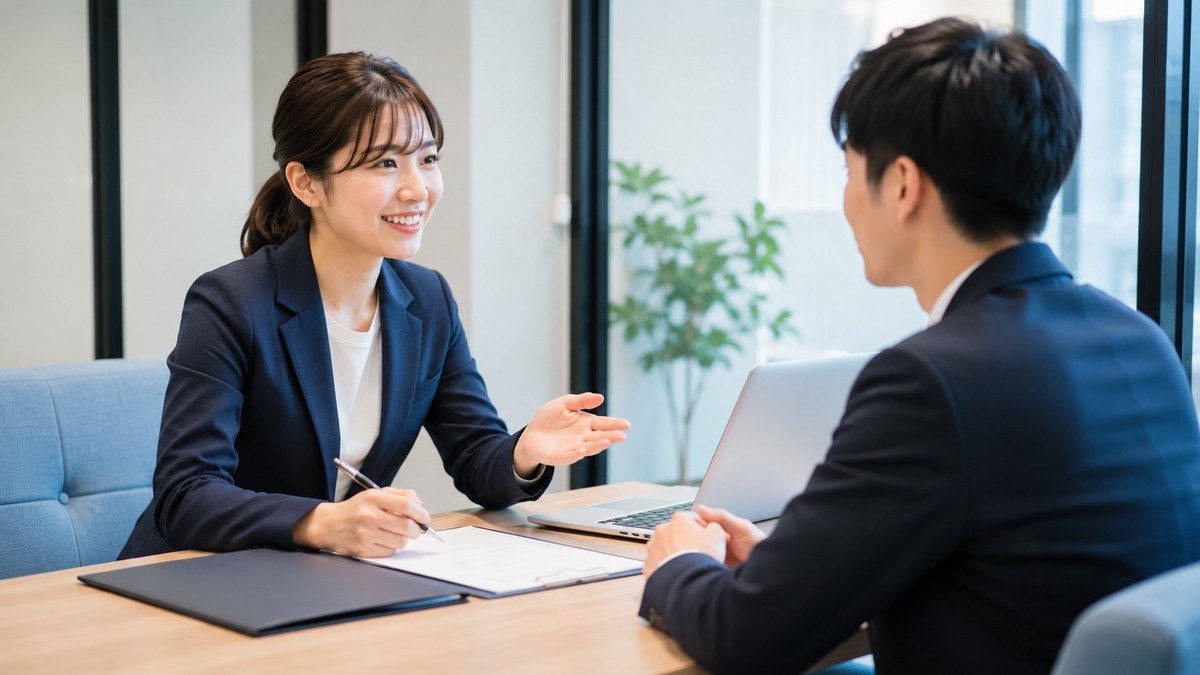 面談ブースでアドバイザーに相談する20代の求職者の様子