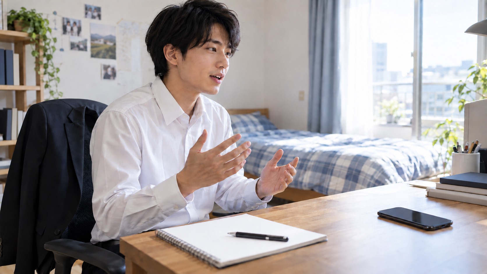 面接の練習をする大学生