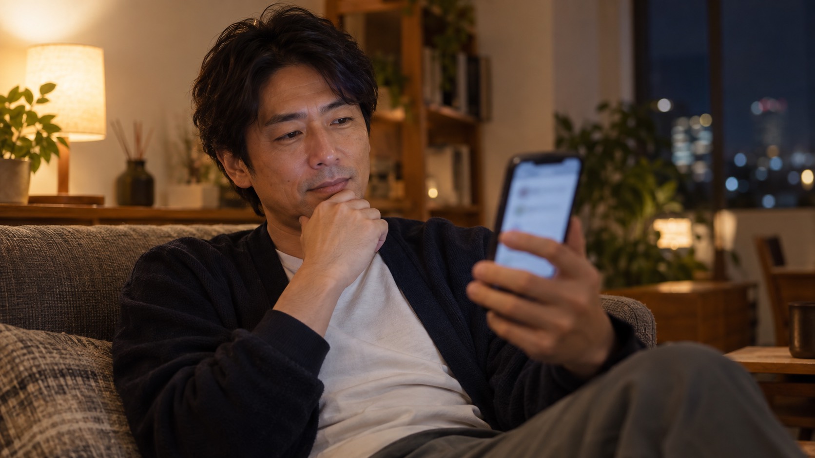 求人の選考フローを確認する40代の男性