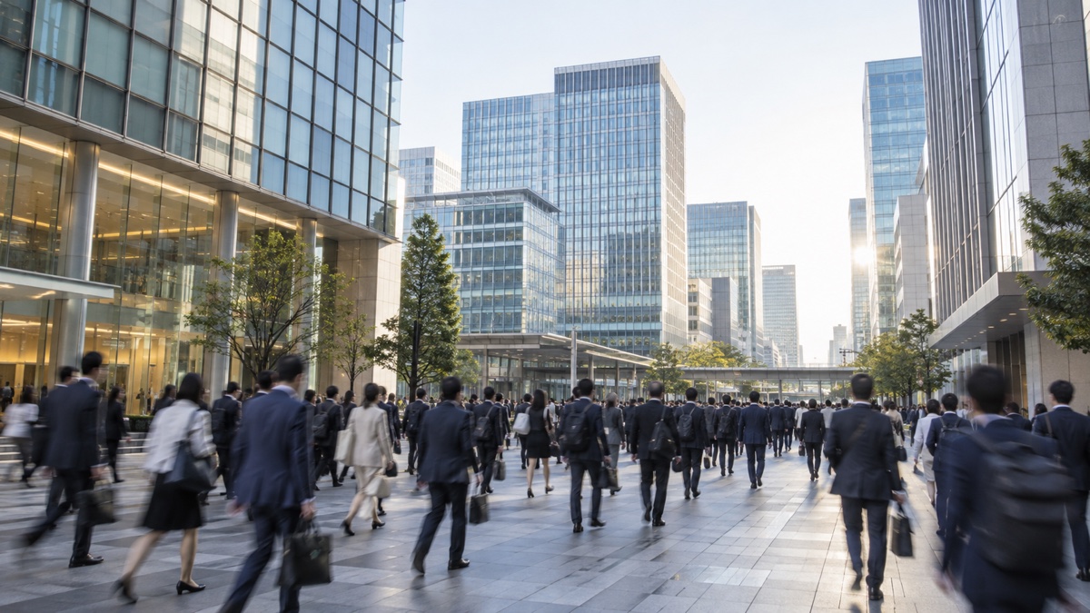 オフィス街を通勤する大勢の会社員