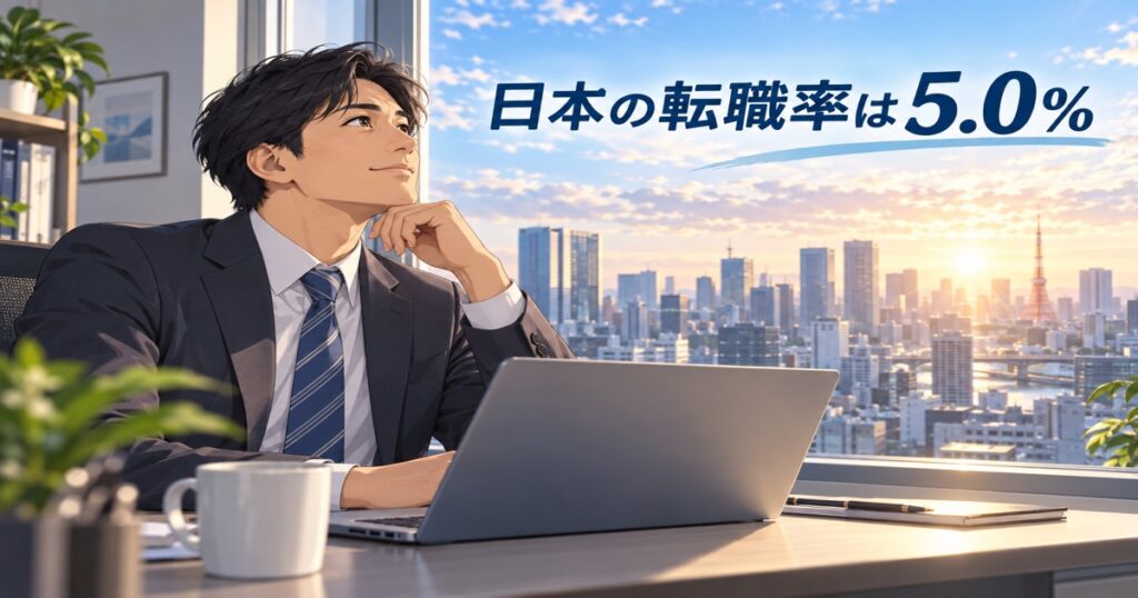 日本の転職率と年代別データを解説する記事のアイキャッチ
