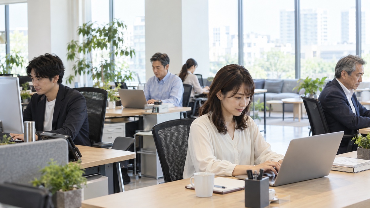 さまざまな年代の社員が働く日本のオフィス