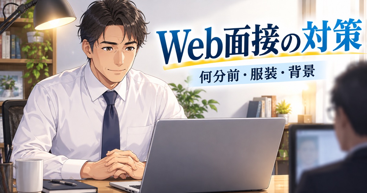 自宅でWeb面接に臨む40代の男性のイメージ