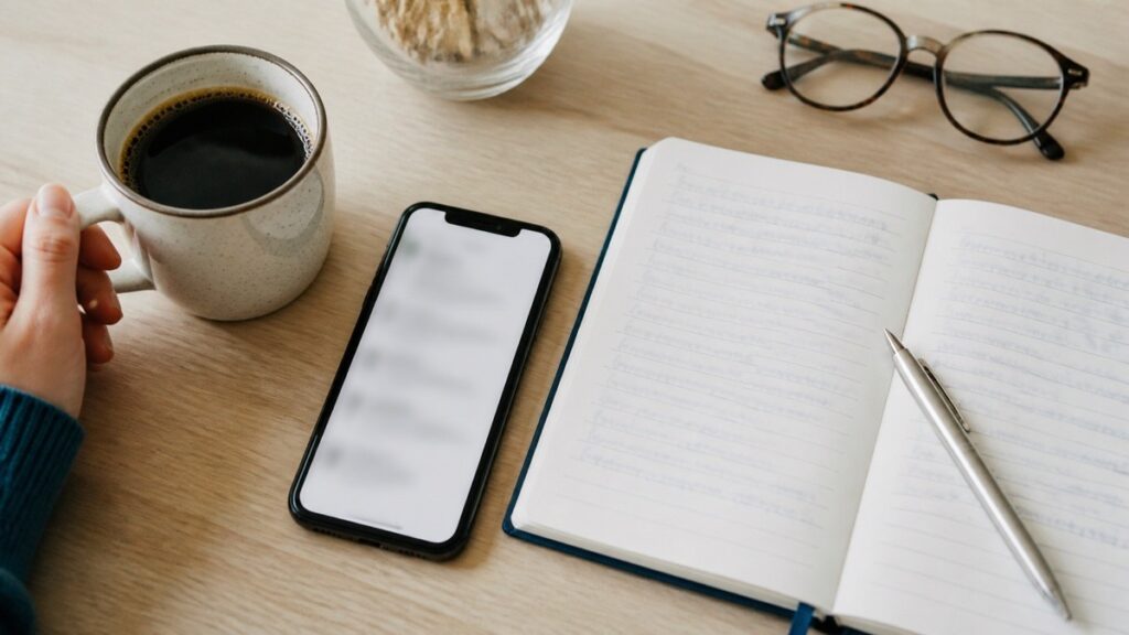 スマートフォンとノートで求人を比較しているイメージ