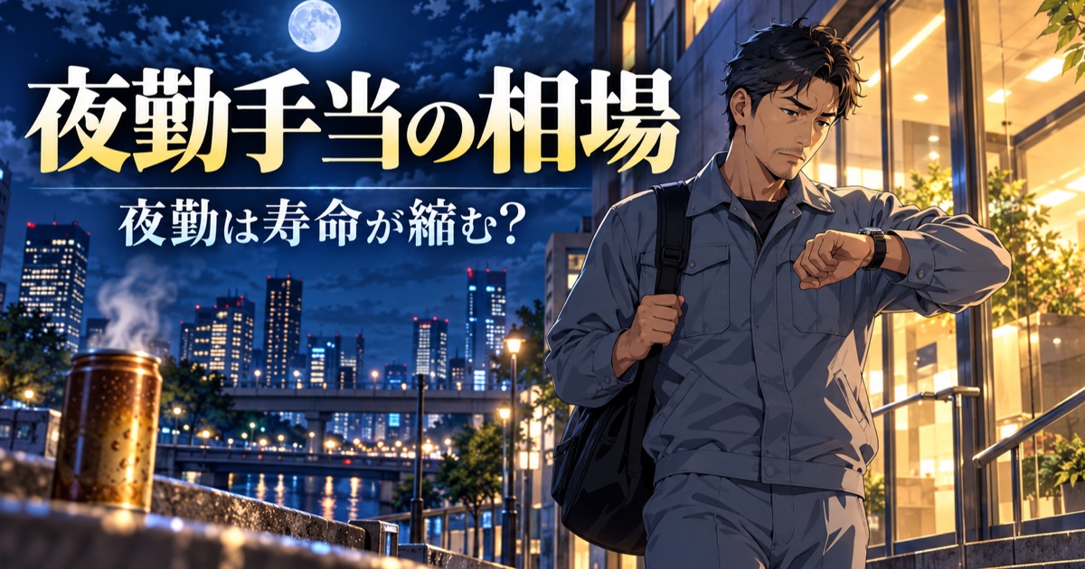 夜勤で働く日本人と夜の街のイメージ