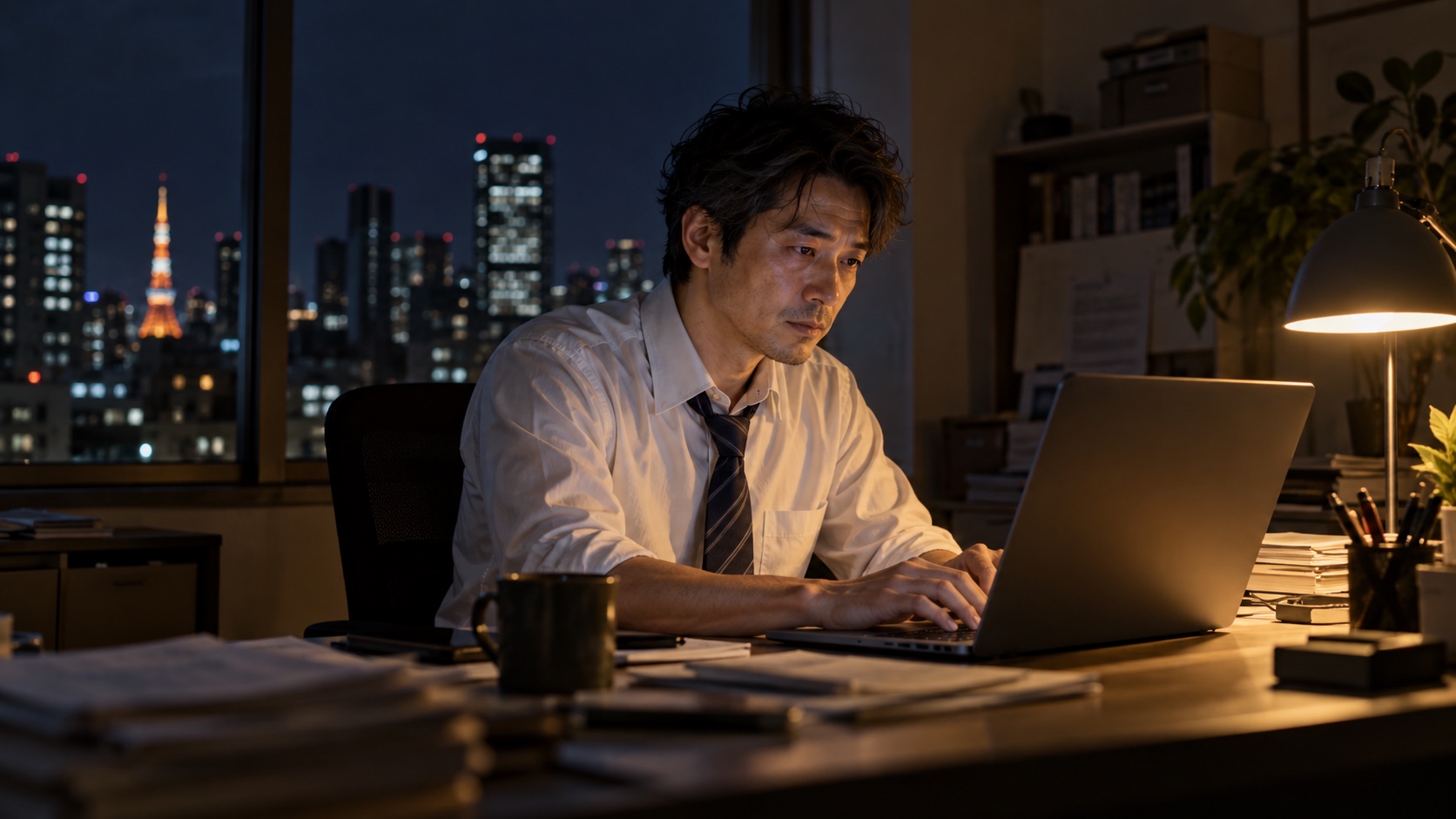 夜遅くまで仕事をする個人事業主