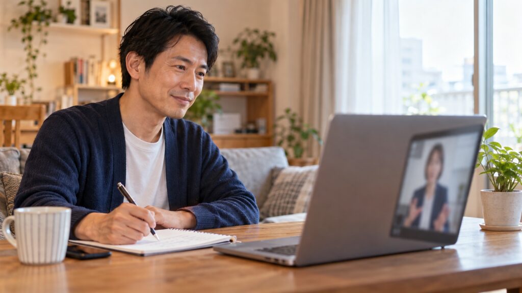 オンラインでキャリア相談をする日本人の男性