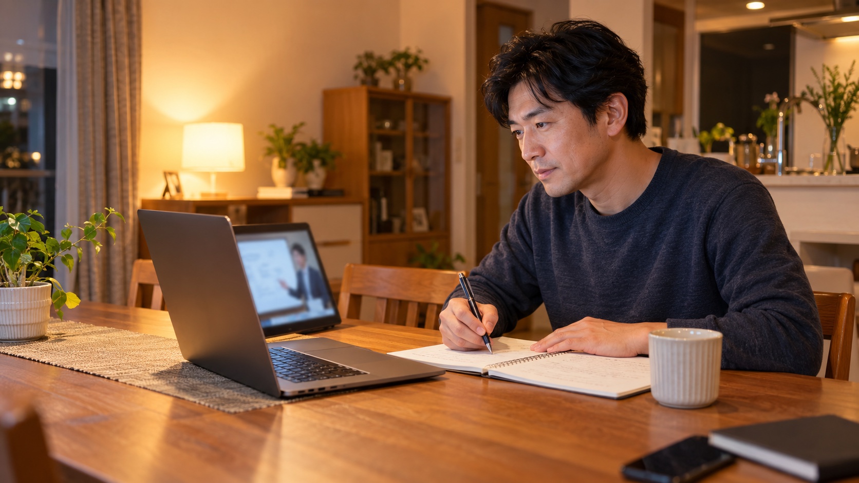 オンライン講座で学び直す40代の日本人男性