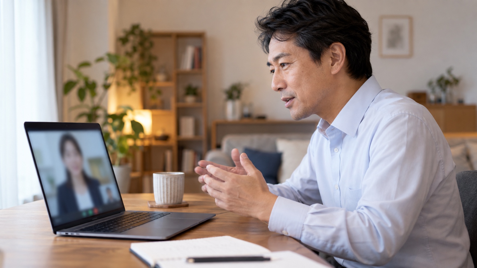 オンラインで条件の相談をする日本人男性
