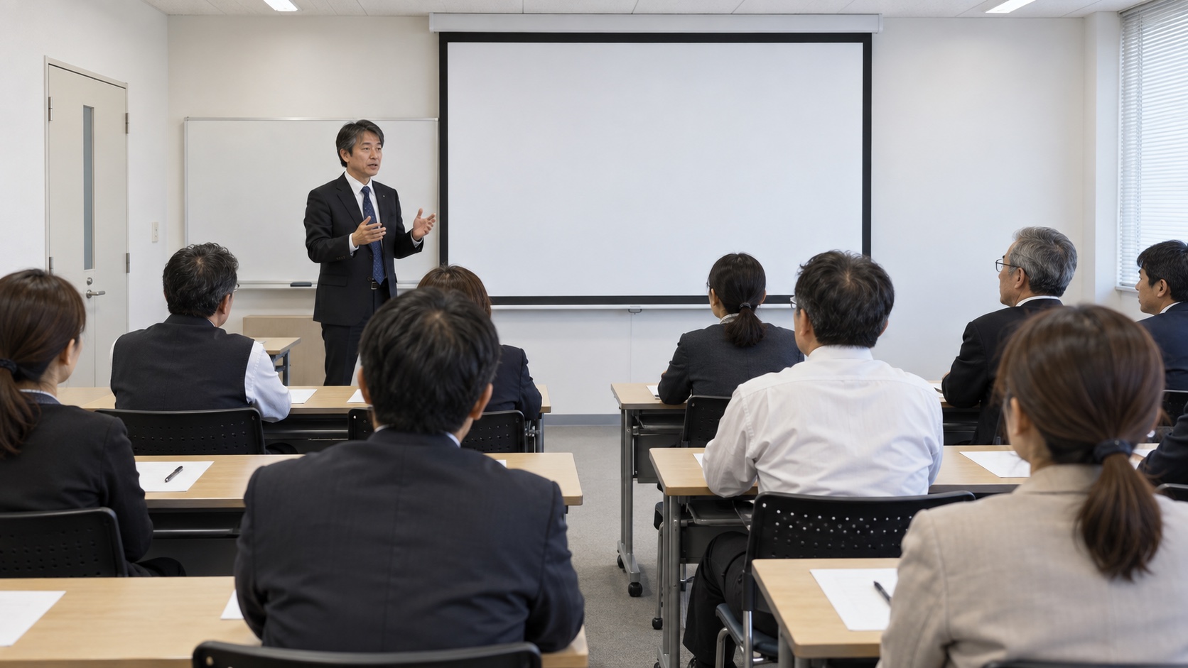 タクシー会社の営業所で研修を受ける日本人