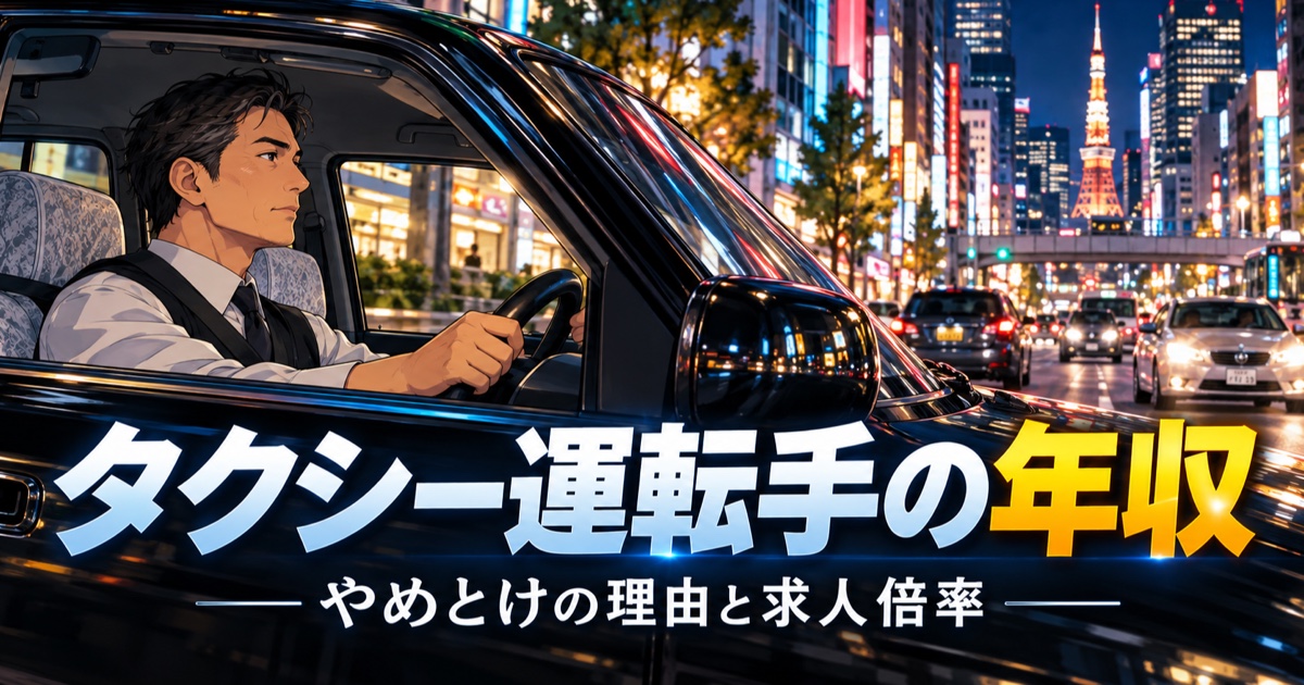 夜の日本の街でタクシーを運転する40代男性のイメージ