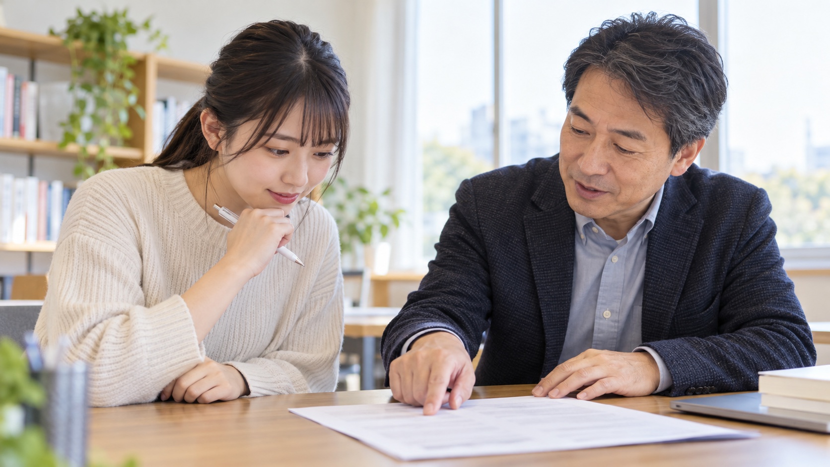 先輩にエントリーシートを見てもらう日本人の大学生