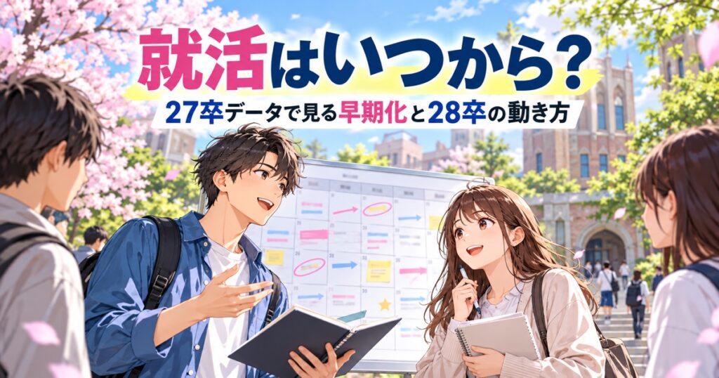 カレンダーの前で就活の予定を立てる日本人の大学生のイメージ