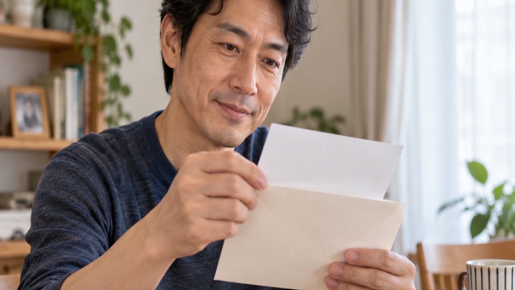 封筒に入った書類を手に持つ男性