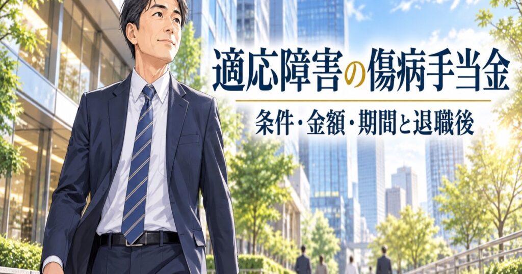 会社のビルを背に、前を向いて歩き出す40代の日本人男性のイメージ