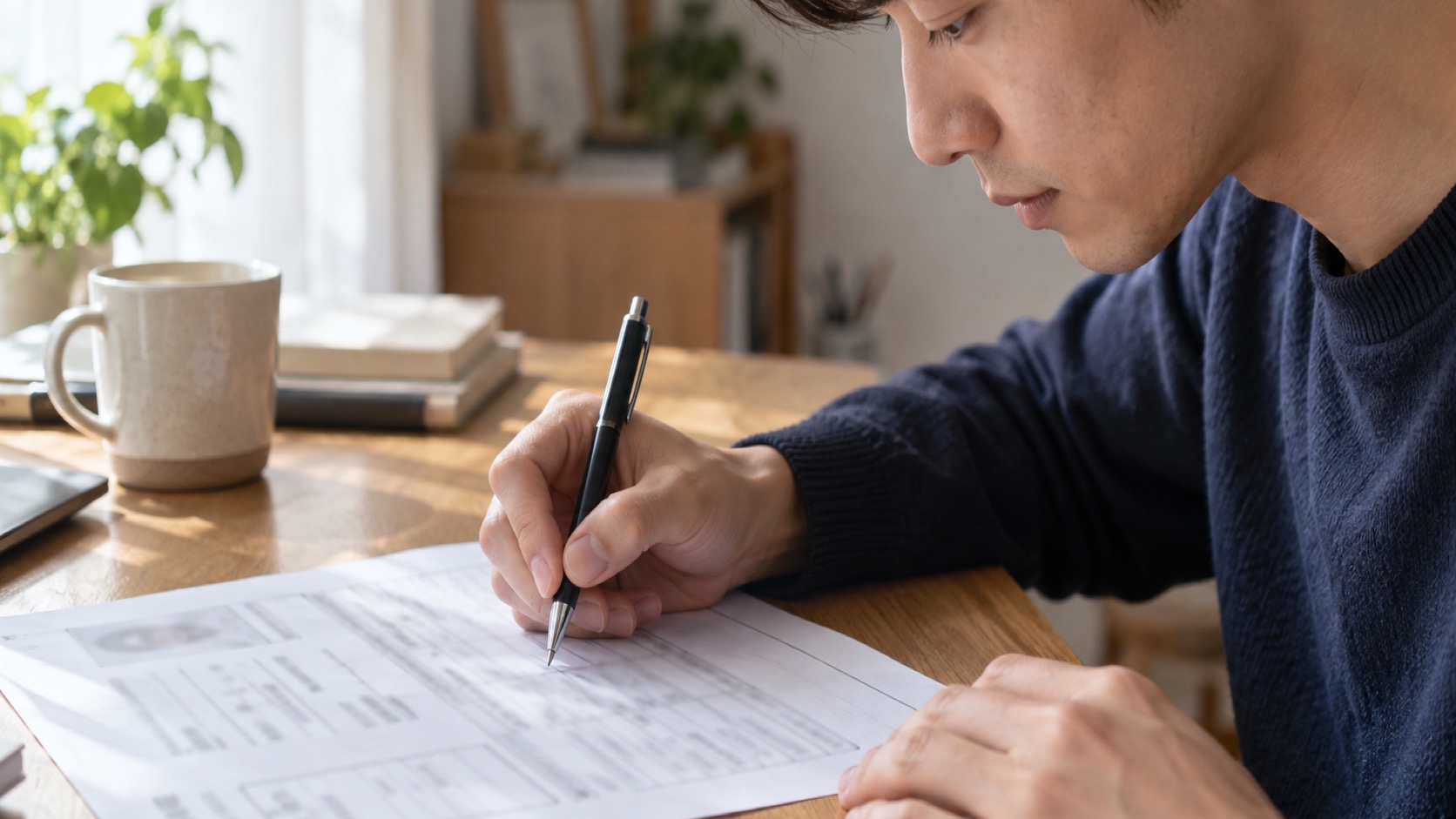 履歴書を書く手元